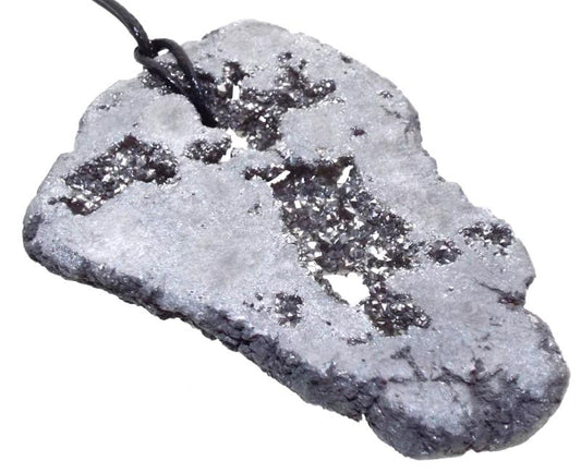 Silver Aura Quartz Freeform Geode Slice Pendant 02