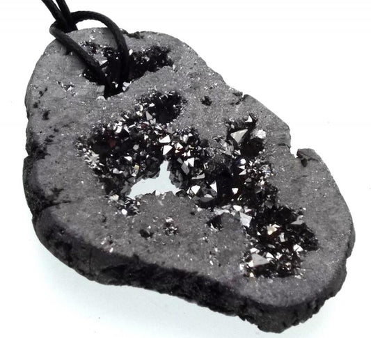 Silver Aura Quartz Freeform Geode Slice Pendant 03