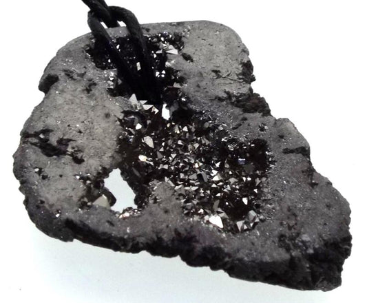 Silver Aura Quartz Freeform Geode Slice Pendant 04