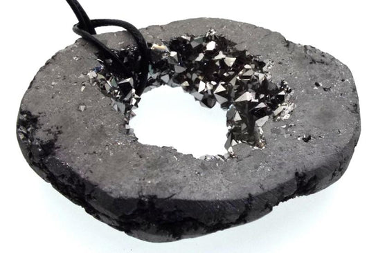 Silver Aura Quartz Freeform Geode Slice Pendant 06