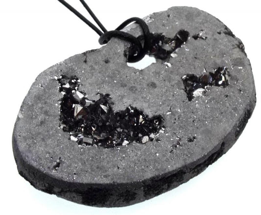 Silver Aura Quartz Freeform Geode Slice Pendant 07