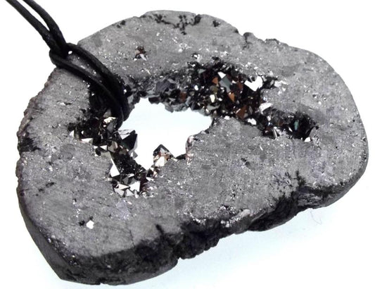 Silver Aura Quartz Freeform Geode Slice Pendant 08