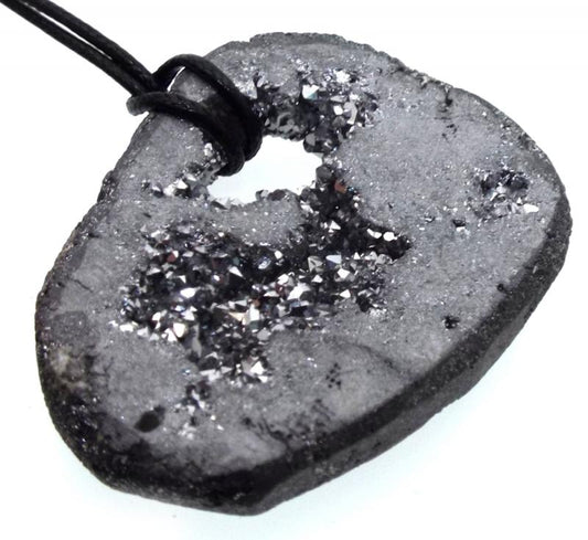 Silver Aura Quartz Freeform Geode Slice Pendant 09