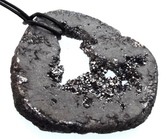 Silver Aura Quartz Freeform Geode Slice Pendant 10