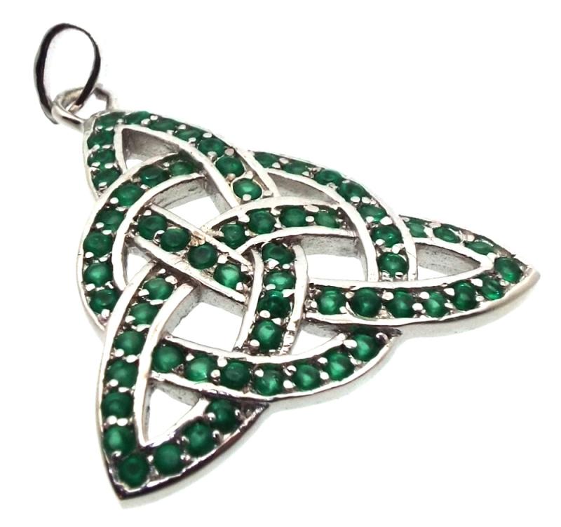 Green Crystal Triquetra Sterling Silver Pendant