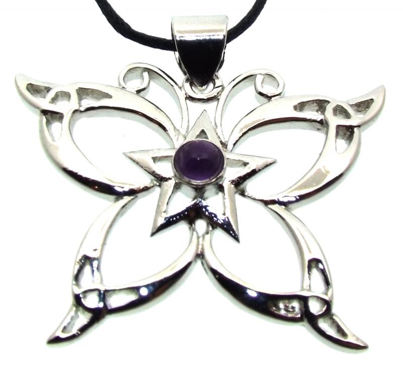 Amethyst Metal Butterfly Pendant