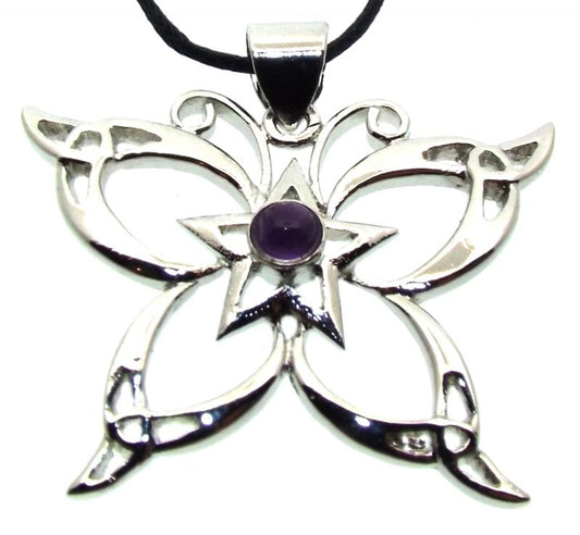 Amethyst Metal Butterfly Pendant