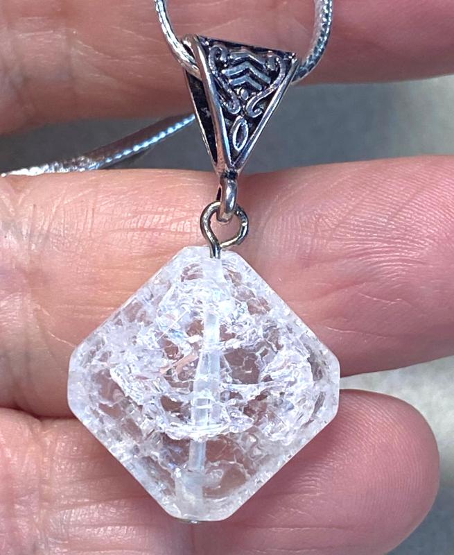 Clear Crackle Quartz Diamond Shaped Pendant
