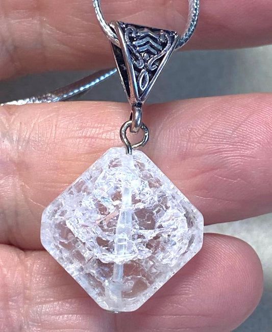 Clear Crackle Quartz Diamond Shaped Pendant