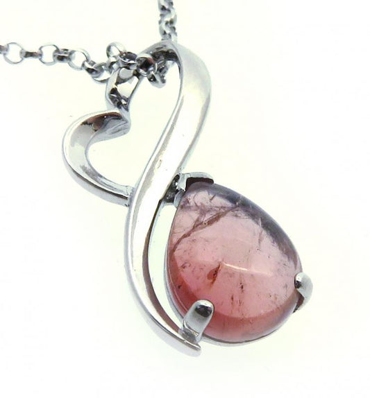 Tourmaline Gemstone Sterling Silver Pendant with Chain 08
