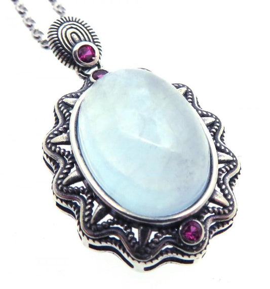 Aquamarine and Garnet Sterling Silver Pendant with Chain 04