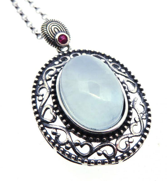 Aquamarine and Garnet Sterling Silver Pendant with Chain 06