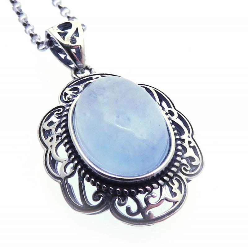 Aquamarine Sterling Silver Pendant with Chain 09