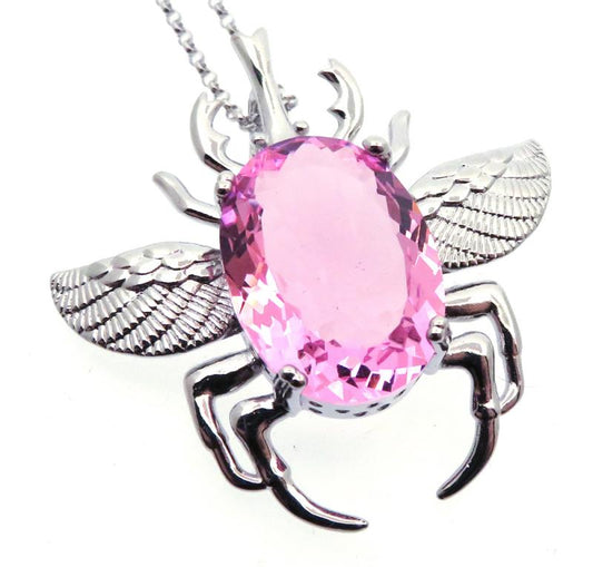 Zircon Crystal Sterling Silver Scarab Pendant with Chain