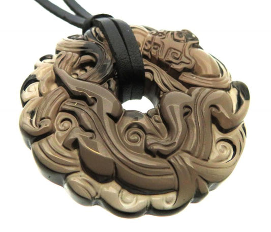 Smoky Obsidian Carved Chinese Dragon Pendant