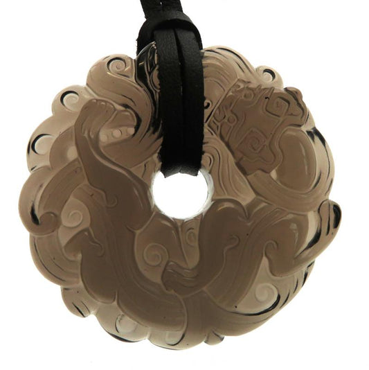 Smoky Obsidian Carved Chinese Dragon Pendant