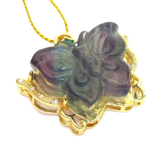 Fluorite Gemstone Carved Butterfly Pendant