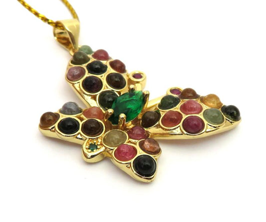 Tourmaline Gemstone Butterfly Pendant