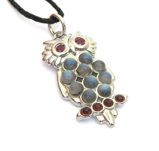 Labradorite Gemstone Owl Pendant