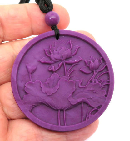 AAA Grade Lepidolite Lotus Carved Disc adjustable cord Pendant