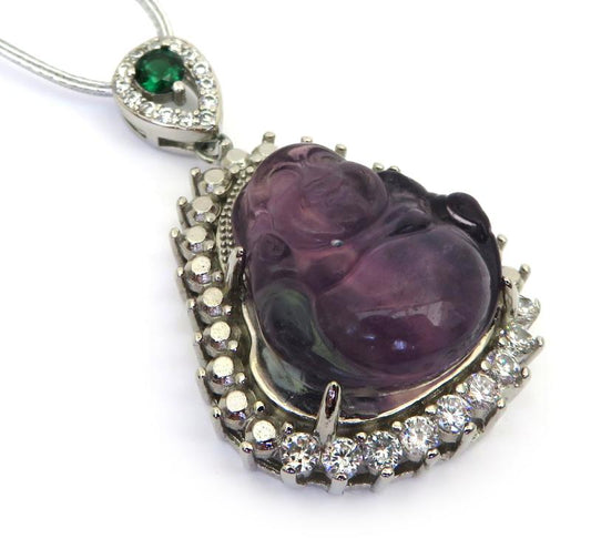 Fluorite Gemstone Carved Buddha Pendant