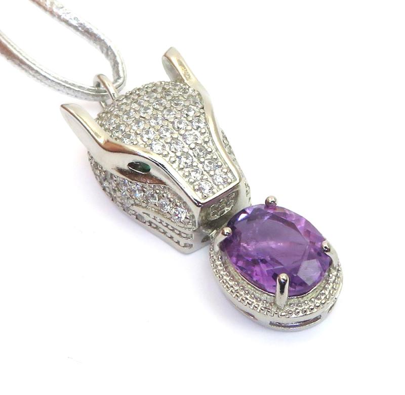 Amethyst Gemstone Animal Head Pendant