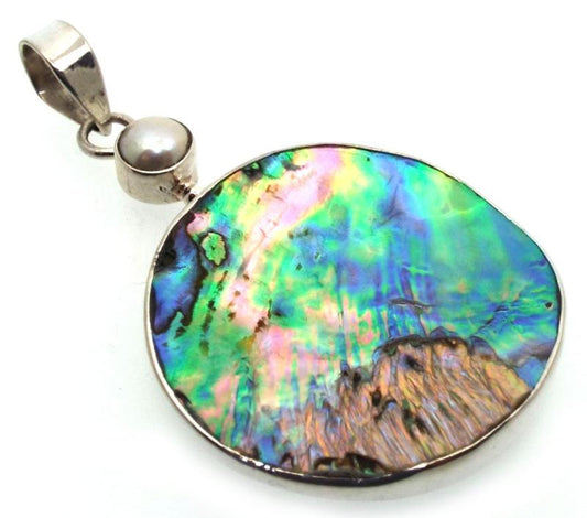 Paua Shell Indian Silver Pendant 02