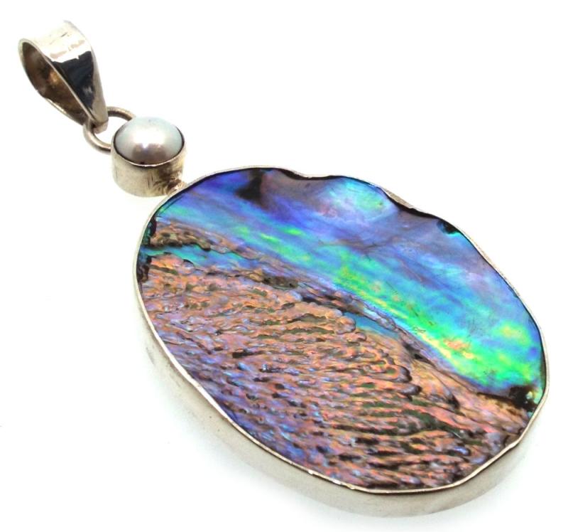 Paua Shell Indian Silver Pendant 03