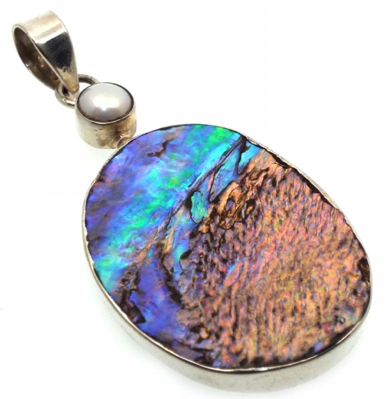 Paua Shell Indian Silver Pendant 04