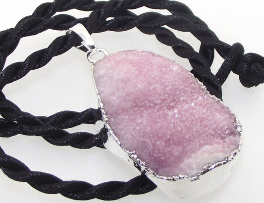 Druzy Pink Quartz Crystal Electroplated Pendant Design 02