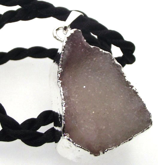 Druzy Pink Quartz Crystal Electroplated Pendant Design 03