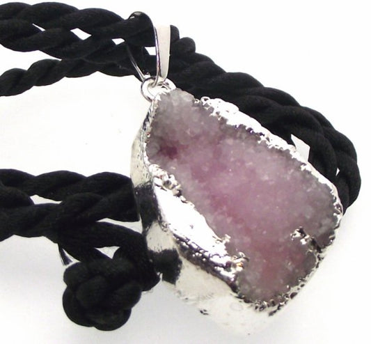 Druzy Pink Quartz Crystal Electroplated Pendant Design 05