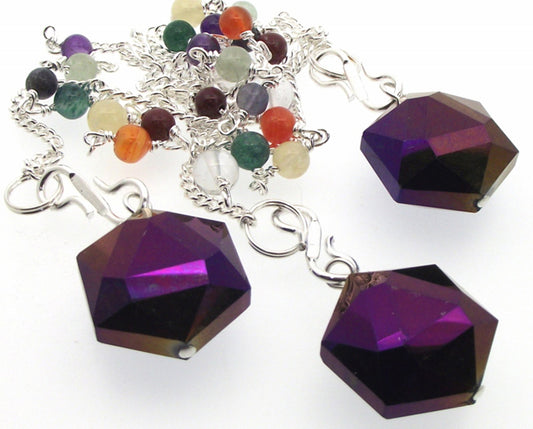 Purple Aura Crystal Hexagon Chakra Pendulum