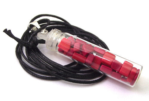 Red Coral Gemstone Glass Bottle Pendant