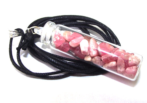 Rhodochrosite Gemstone Crystal Glass Bottle Pendant