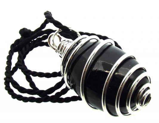 Black Tourmaline Tumbled Gemstone Spiral Pendant