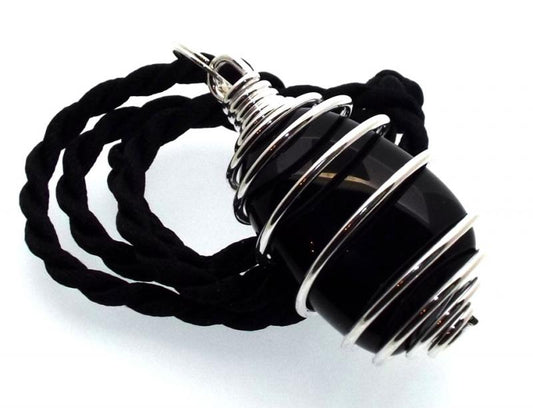 Black Witches Jet Tumbled Gemstone Spiral Pendant