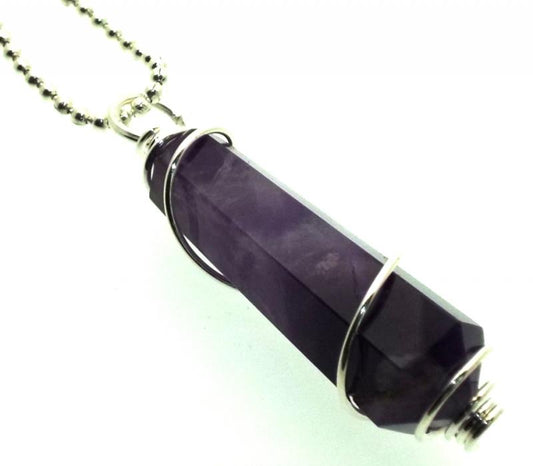 Chevron Amethyst Gemstone Double Terminated Spiral Chain Pendant