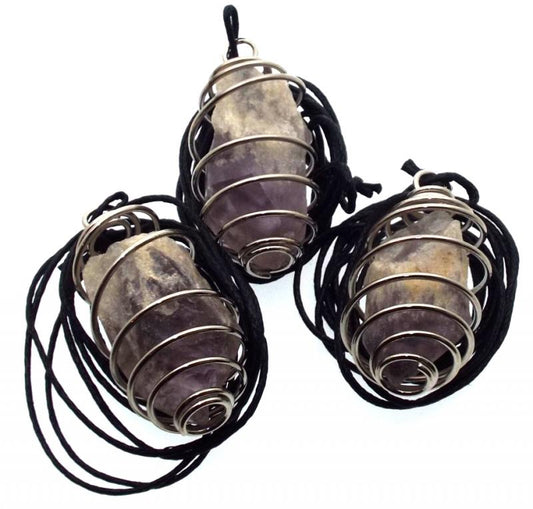 Dogtooth Chevron Amethyst Raw Gemstone Spiral Pendant
