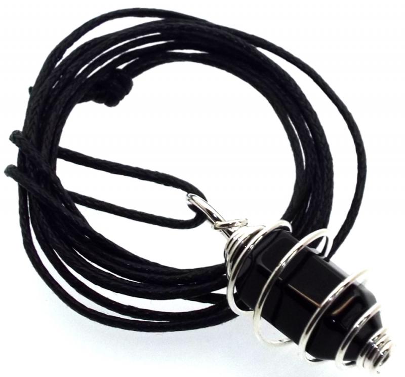 Black Obsidian Mini Double Terminated Point Spiral Pendant