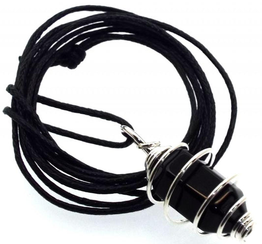 Black Obsidian Mini Double Terminated Point Spiral Pendant