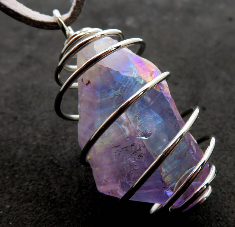 Amethyst Aura Gemstone Spiral Pendant