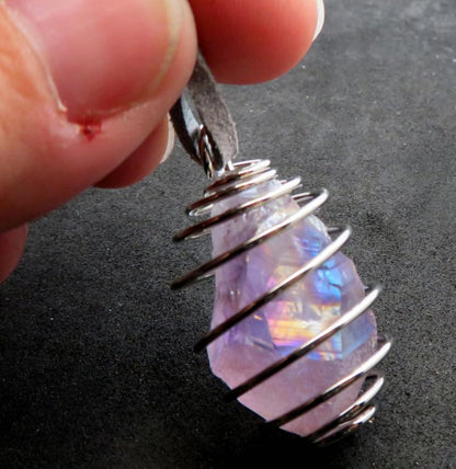 Amethyst Aura Gemstone Spiral Pendant