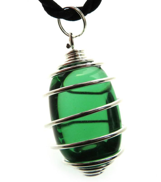 Green Obsidian Gemstone Spiral Pendant