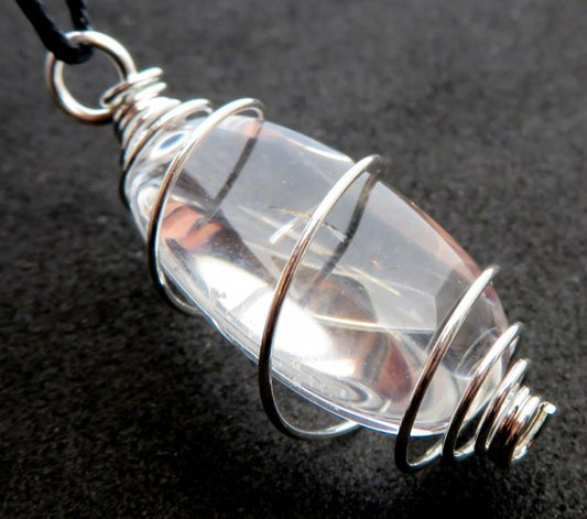 Small Clear Quartz Gemstone Lingam Spiral Pendant