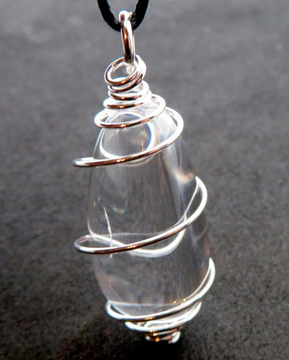 Small Clear Quartz Gemstone Lingam Spiral Pendant