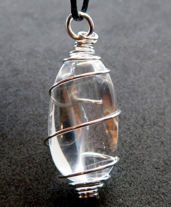 Small Clear Quartz Gemstone Lingam Spiral Pendant