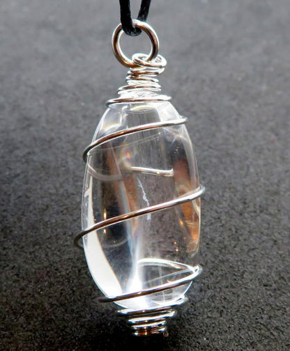 Small Clear Quartz Gemstone Lingam Spiral Pendant