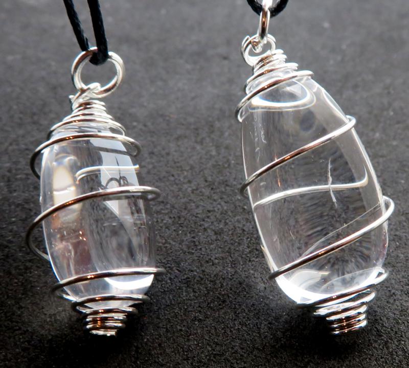 Small Clear Quartz Gemstone Lingam Spiral Pendant