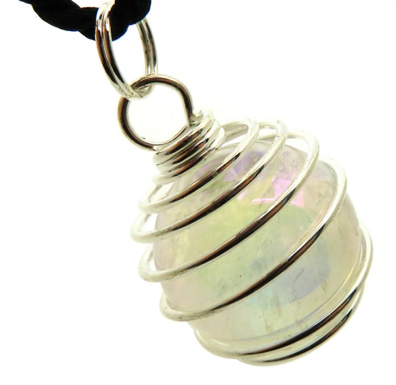 Angel Aura Quartz Crystal Ball Spiral Pendant